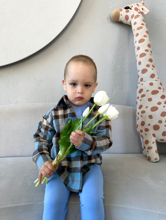 Рубашка в клетку голубая  для мальчика