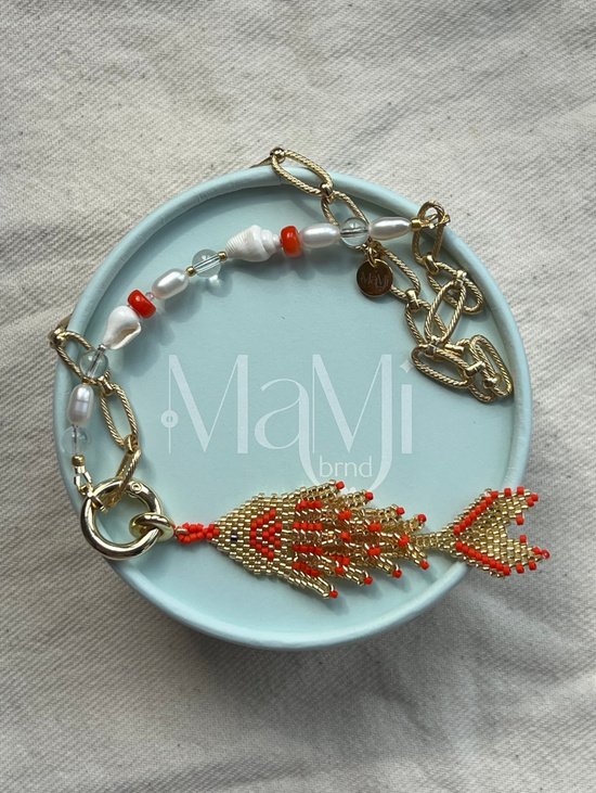 Колье "Золотая рыбка" с подвеской из японского бисера