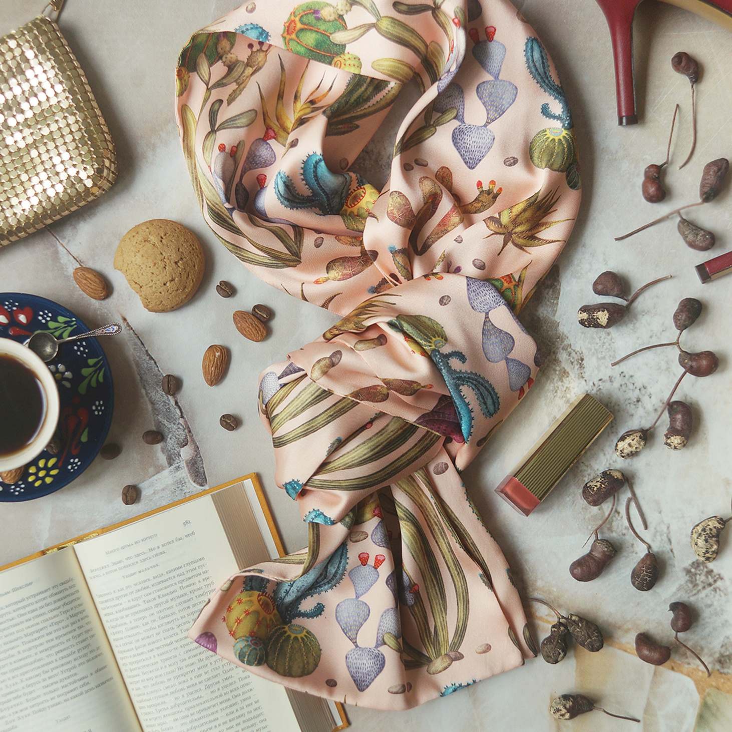 Шелковый шарф “Недотрога” 20х176 см - фотография товара