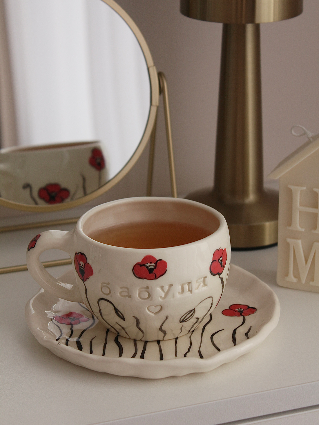 Чайная пара ручной работы «БАБУЛЯ» с маками - фотография товара