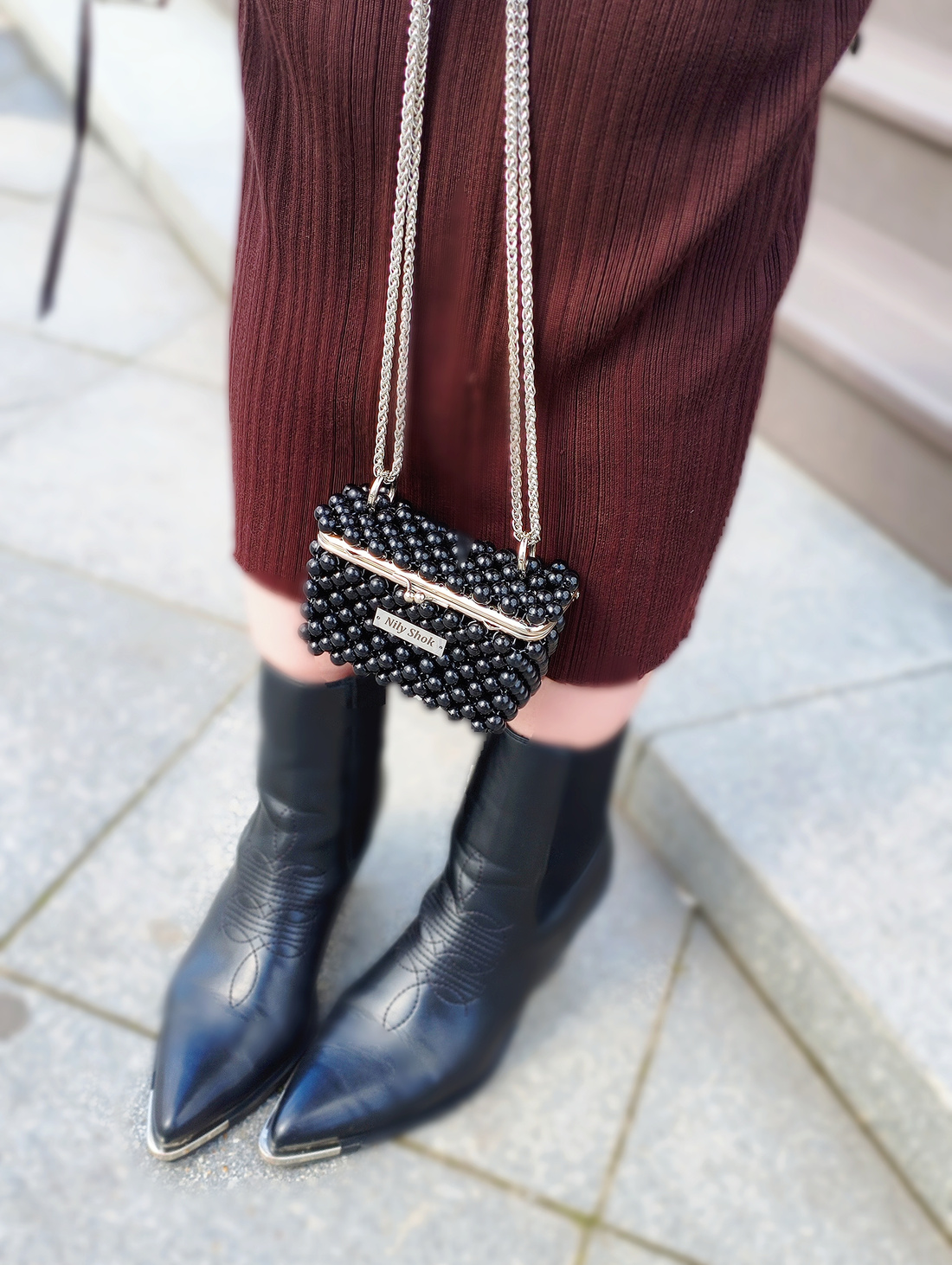 Черная сумка из бусин - «Тёплая ночь» - фотография товара