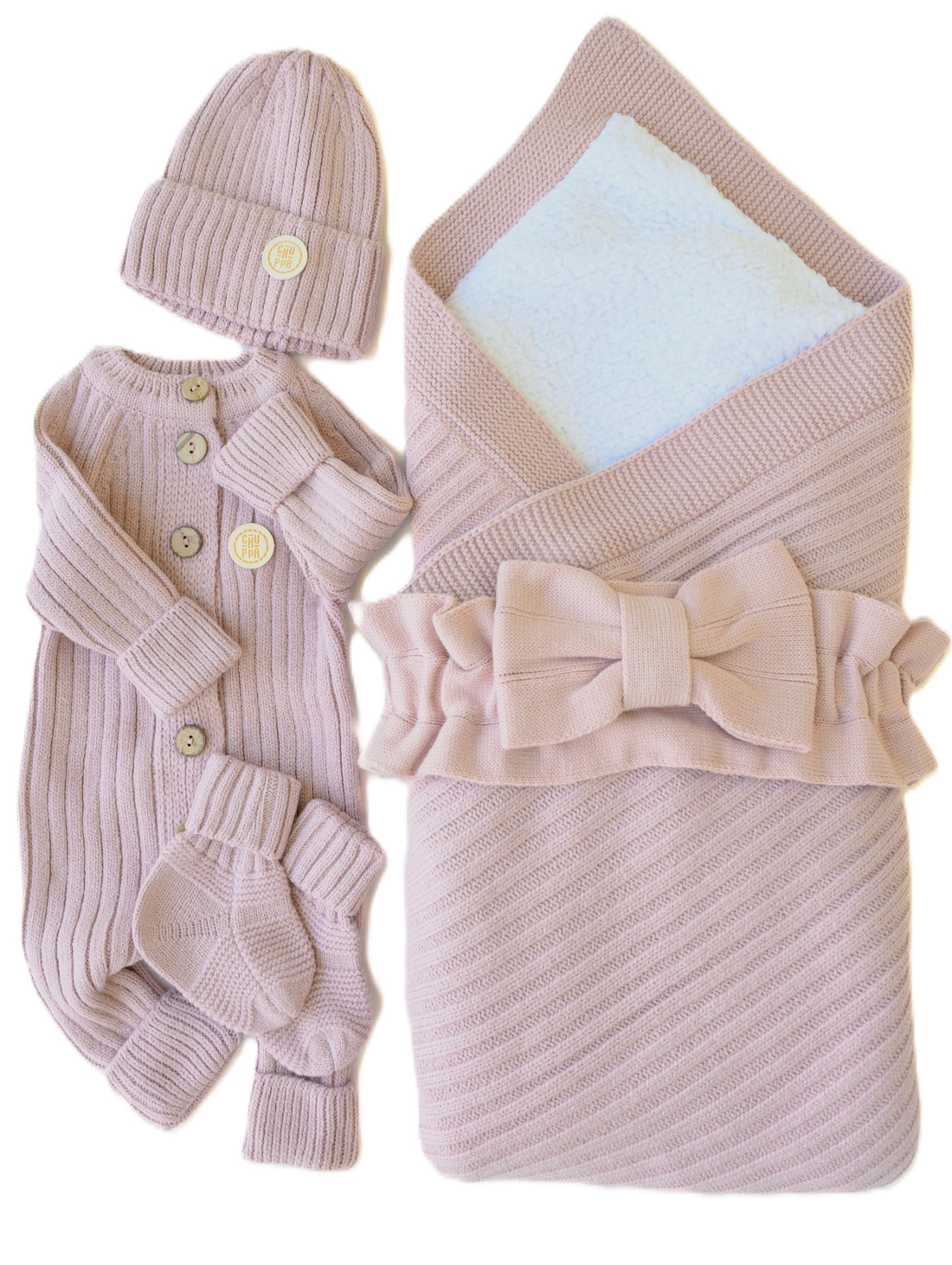 Комплект на выписку вязаный Пудра - фотография товара