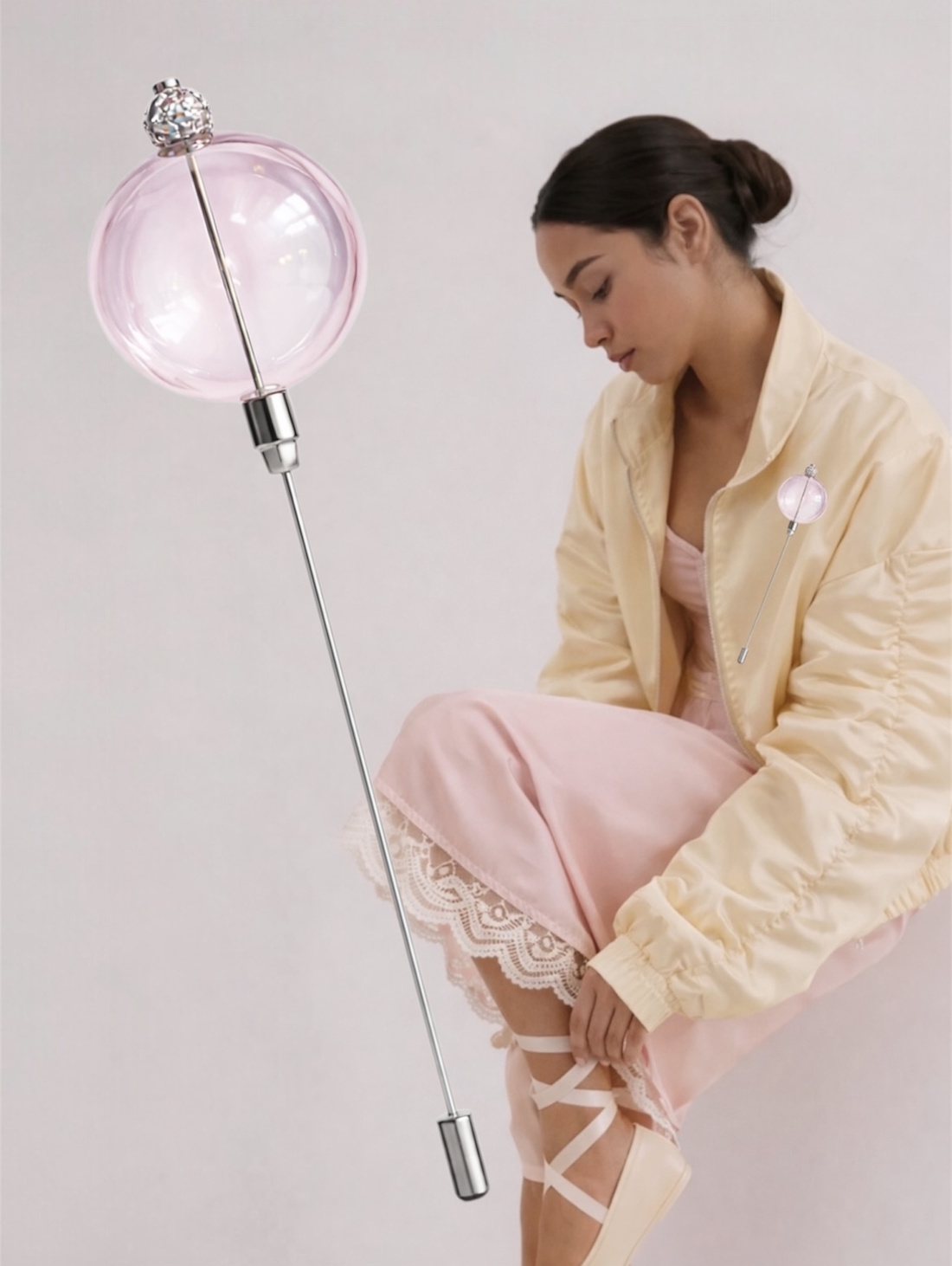 Брошь-игла из муранского стекла Bubbles розовая - фотография товара