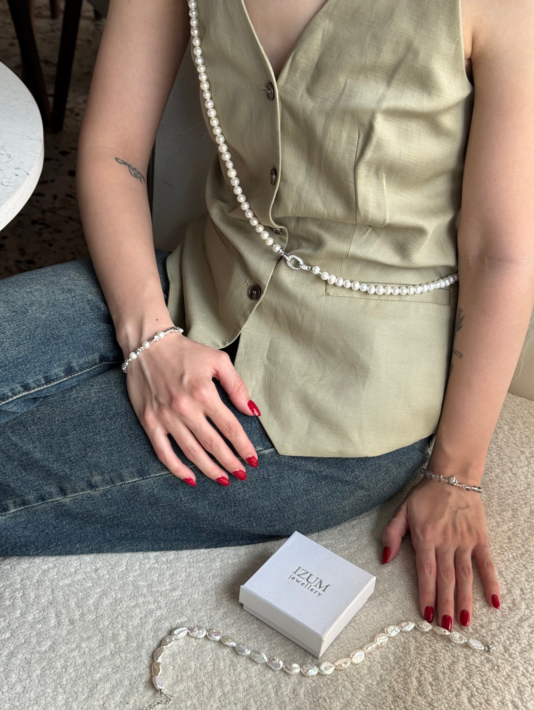 Сотуар, бодичейн из натурального жемчуга - фотография товара