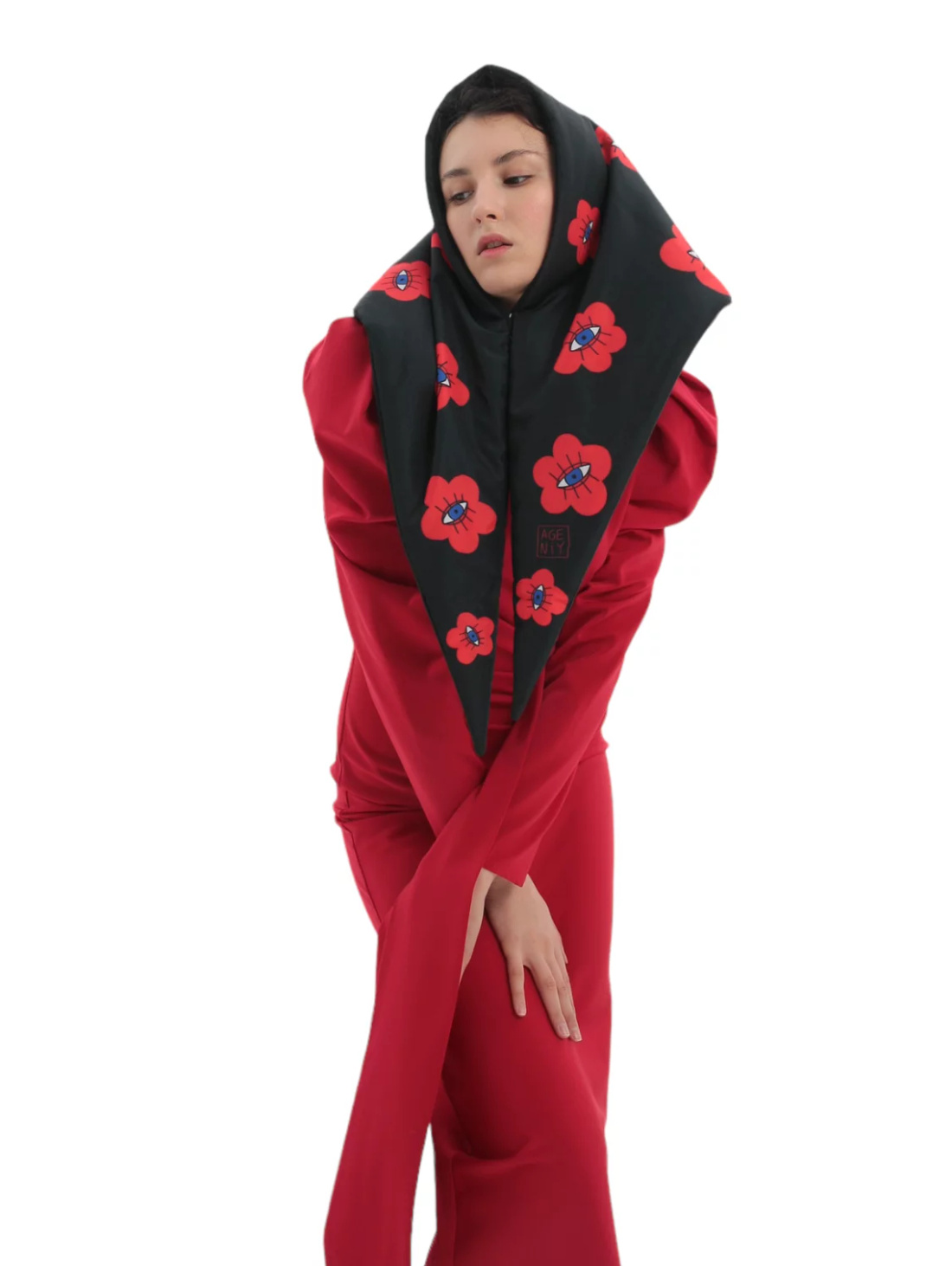 Косынка "Цветы на черном" - фотография товара