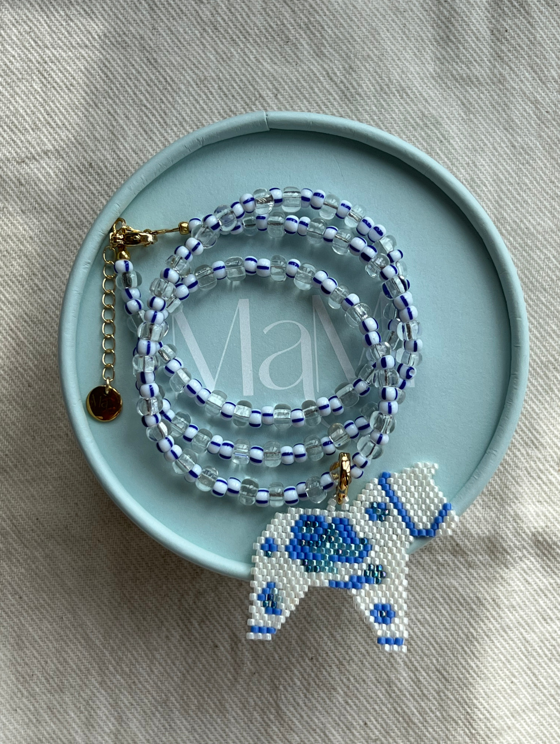 Колье "Лошадка Гжель" с подвеской из японского бисера - фотография товара