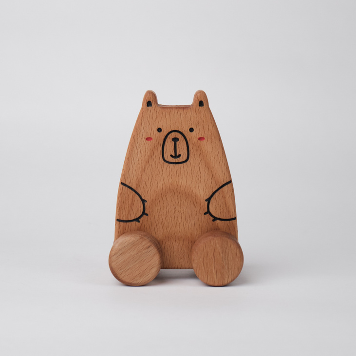 Деревянная игрушка Малый Мишка "Бурый" на колесах - фото товара