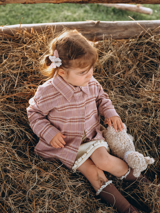 Рубашка в клетку пудровая  для девочки