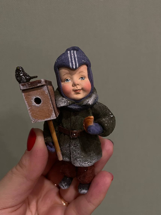 Ватная елочная игрушка мальчик из СССР
