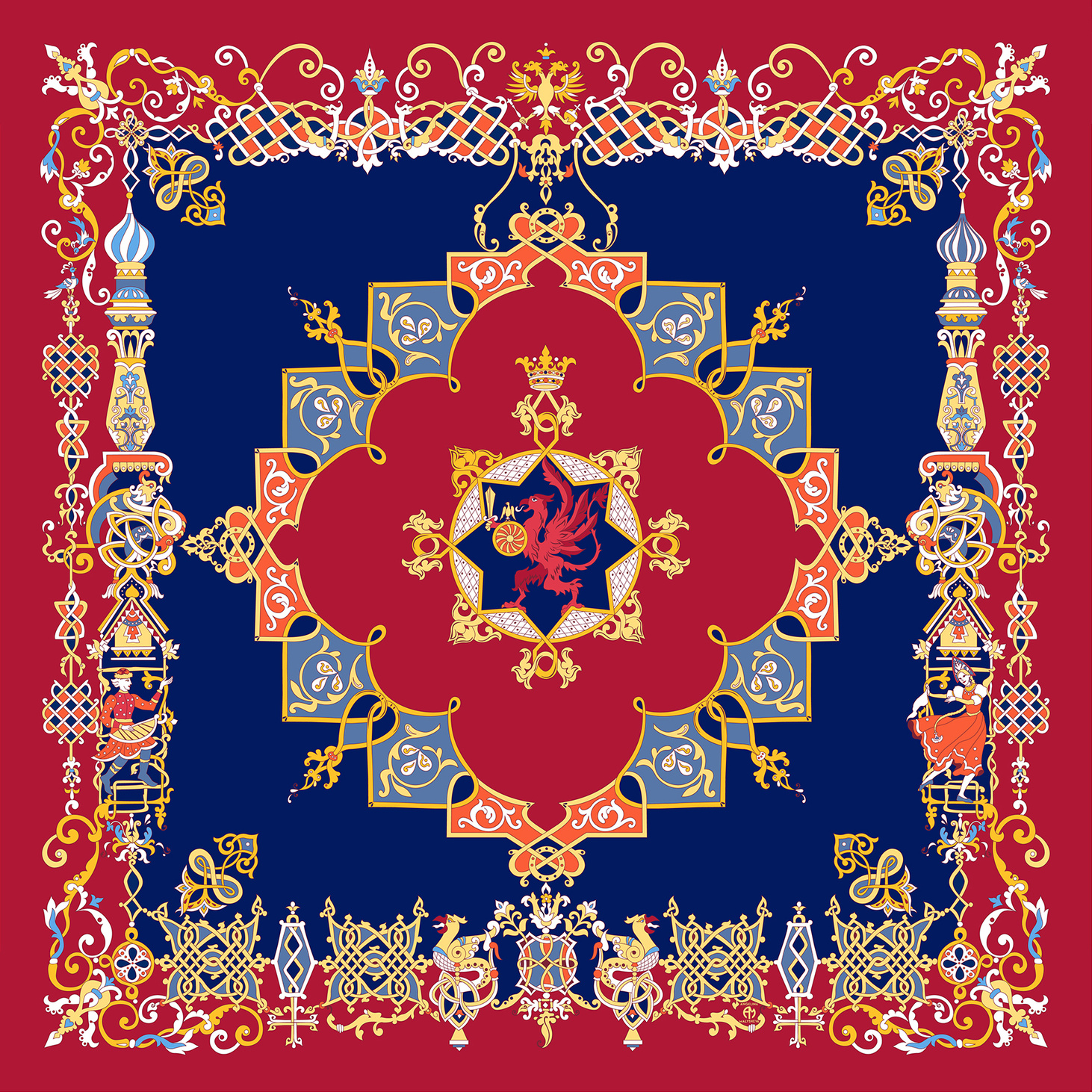 Шелковый платок «Имперский». 65х65 - фотография товара