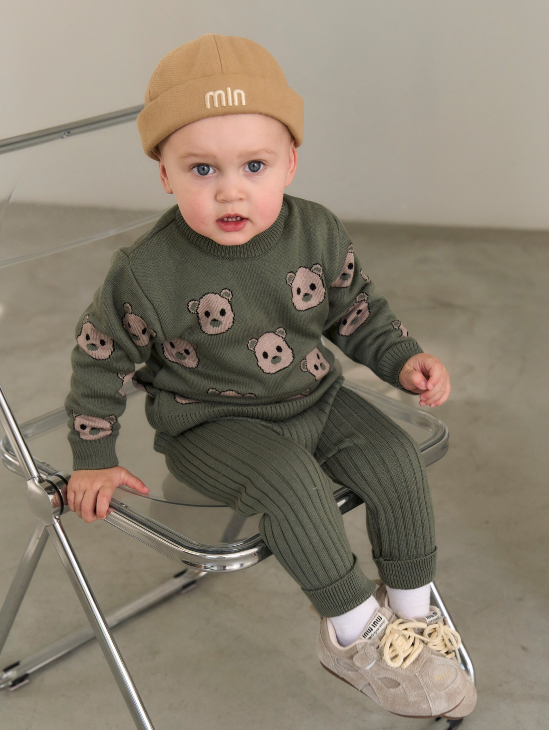 Вязаный костюм "Мишки", темно-зеленый - фотография товара