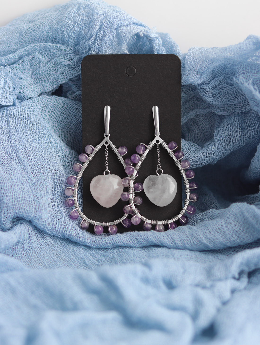 Серьги "QUARTZ AND AMETHYST" - фотография товара