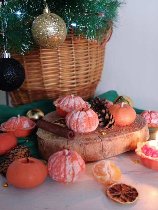 Новогодний набор свечей "Реалистичные мандарины"