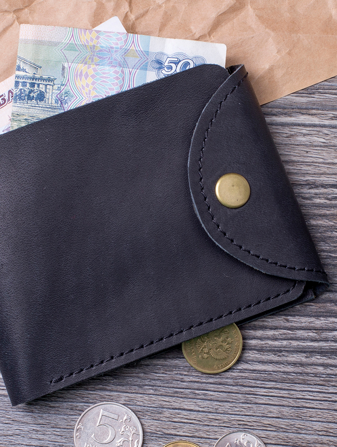 Портмоне складное, чёрное - фотография товара