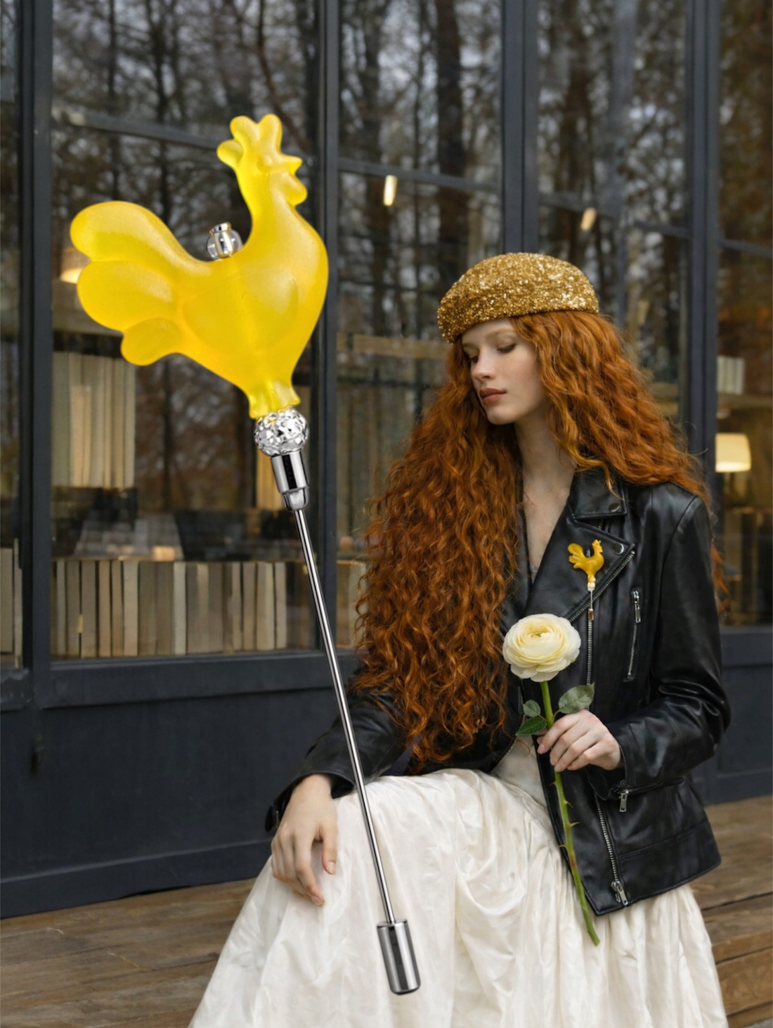 Брошь-пин «Золотистый петушок» - фотография товара