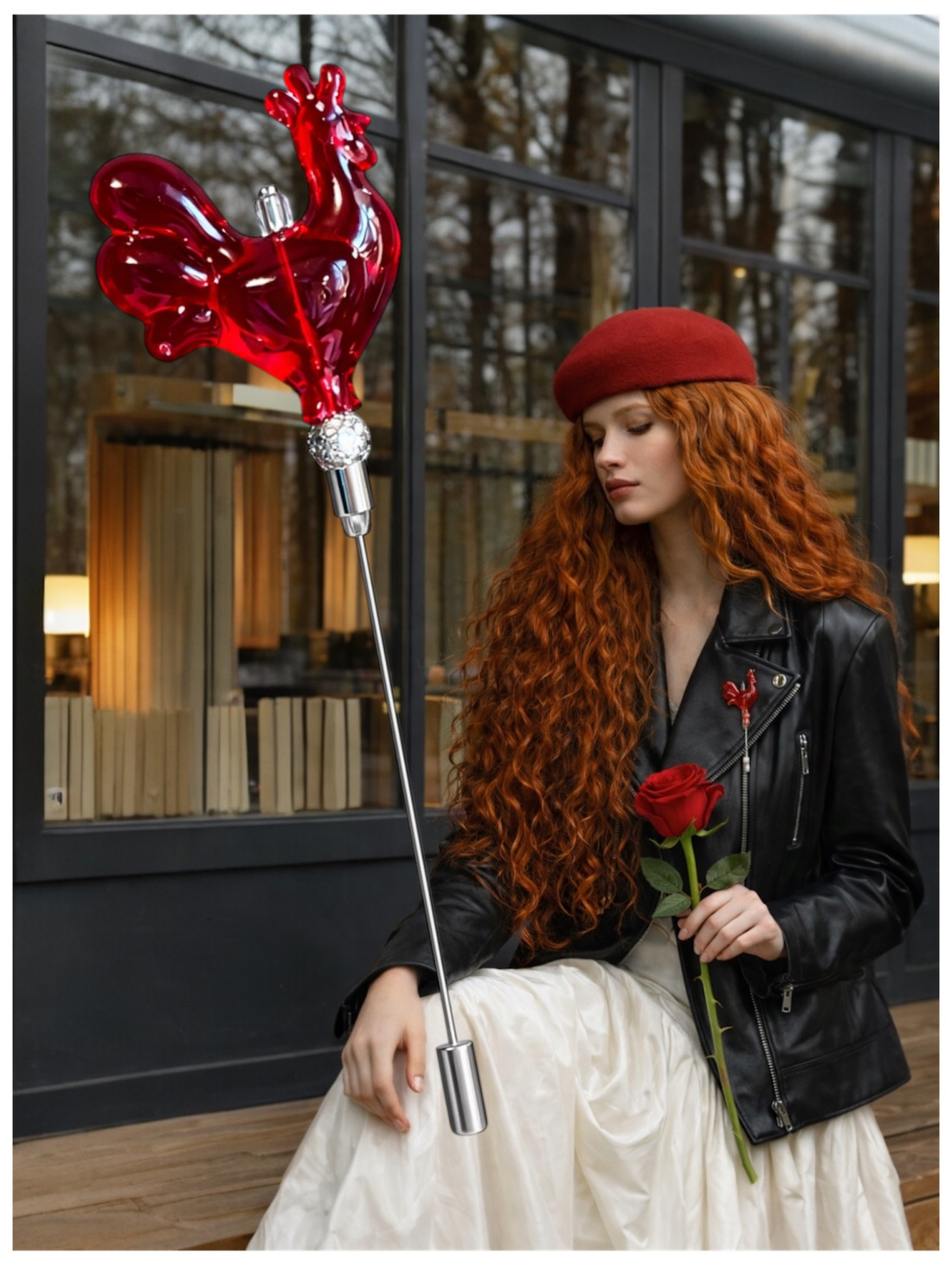 Брошь-пин «Красный глянцевый петушок» ссср - фотография товара