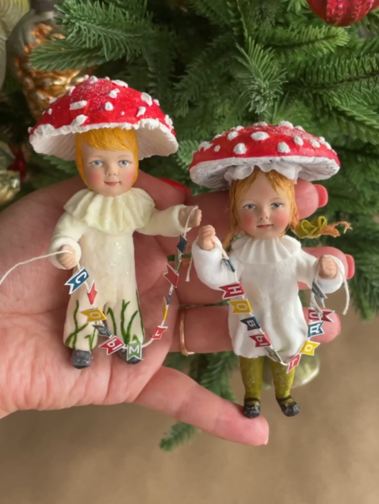Ватная елочная игрушка мухоморчик