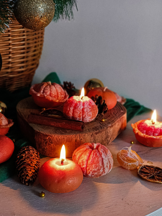 Новогодний набор свечей "Реалистичные мандарины"