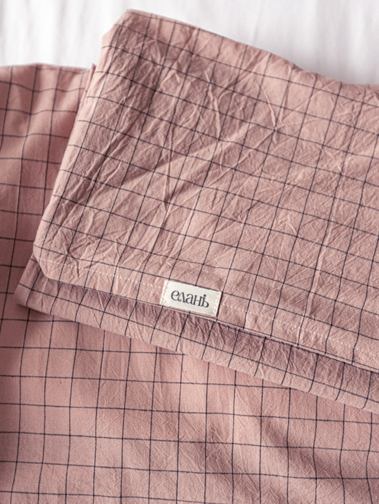 Комплект постельного белья Евро, розовый в клетку