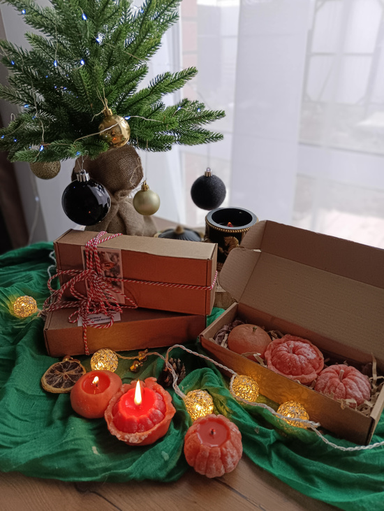 Новогодний набор свечей "Реалистичные мандарины"