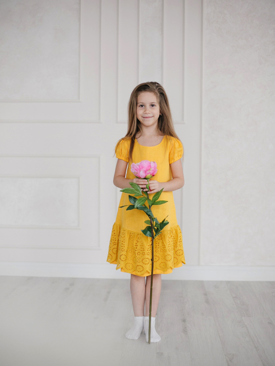 Летнее платье для девочки  "Горчичный Цветок"