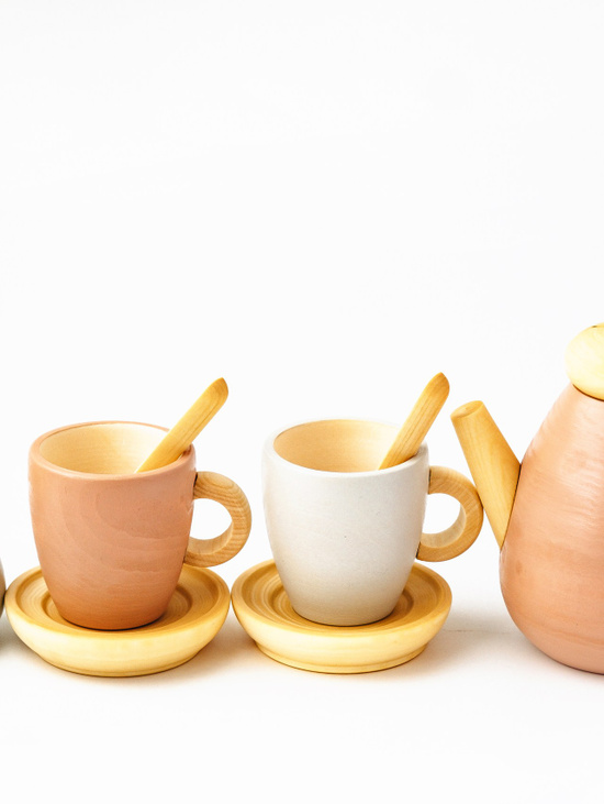 Чайный набор детской деревянной посудки "Розовый"