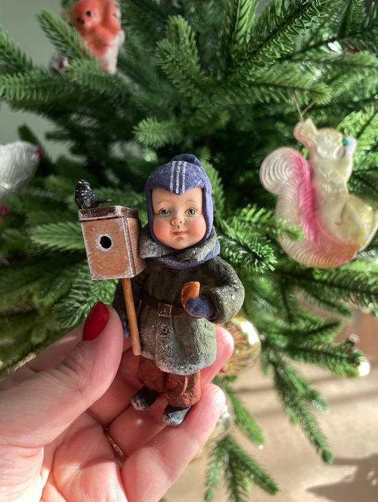 Ватная елочная игрушка мальчик из СССР
