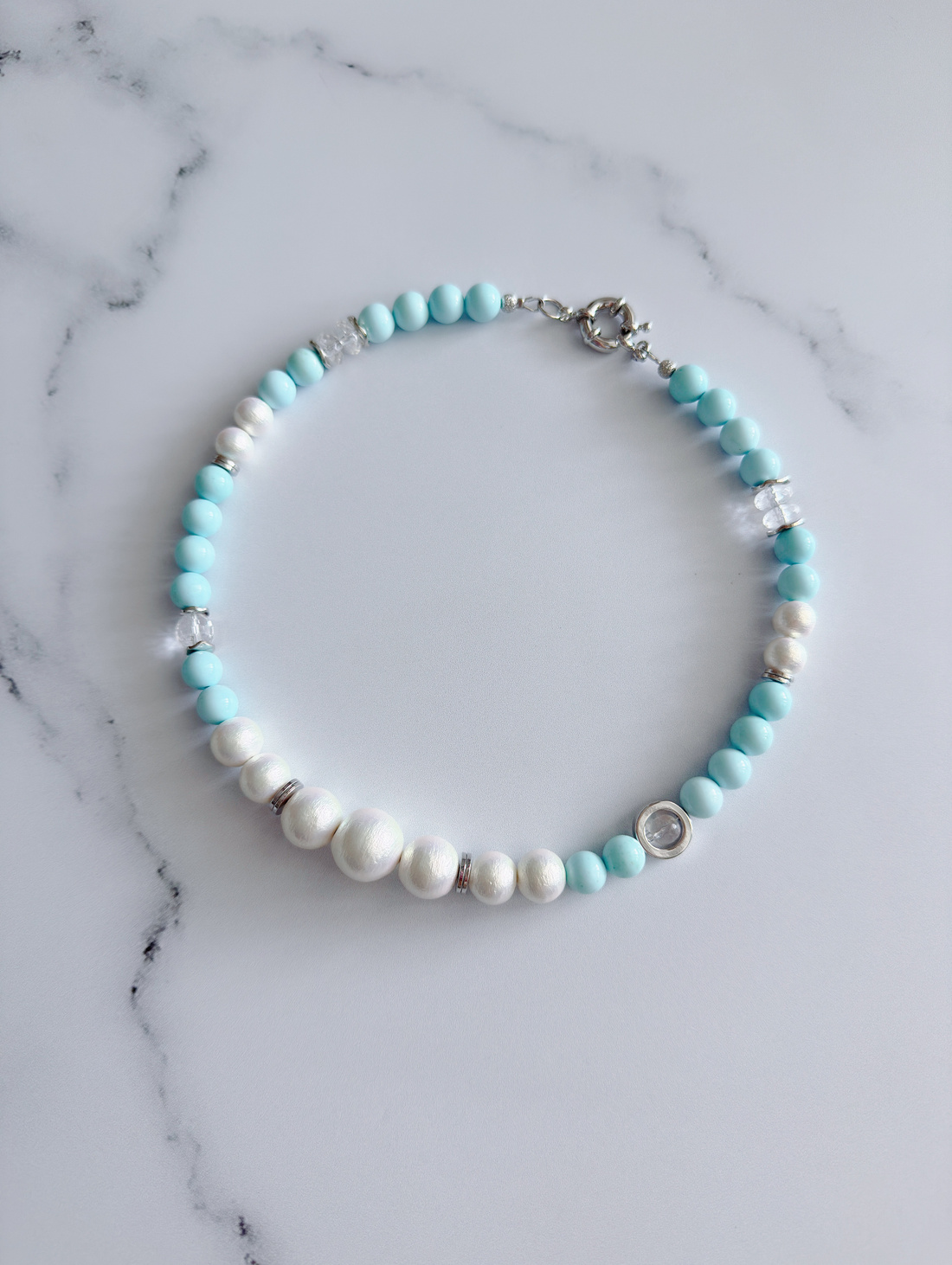 Чокер из туркенита и хлопкового жемчуга «Полярная звезда» - фотография товара