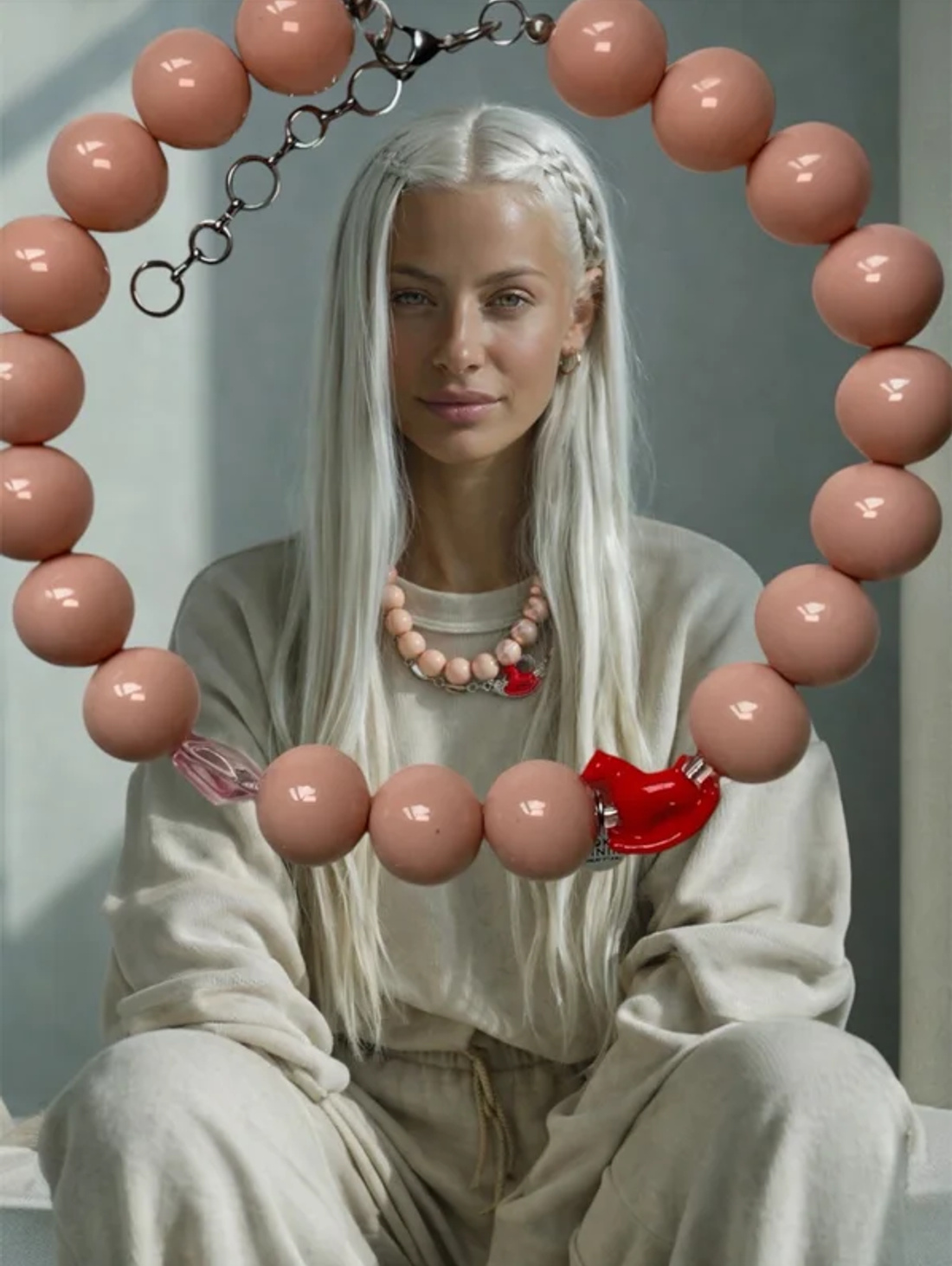 Бусы из крупных бусин с лошадкой в русском стиле - фотография товара