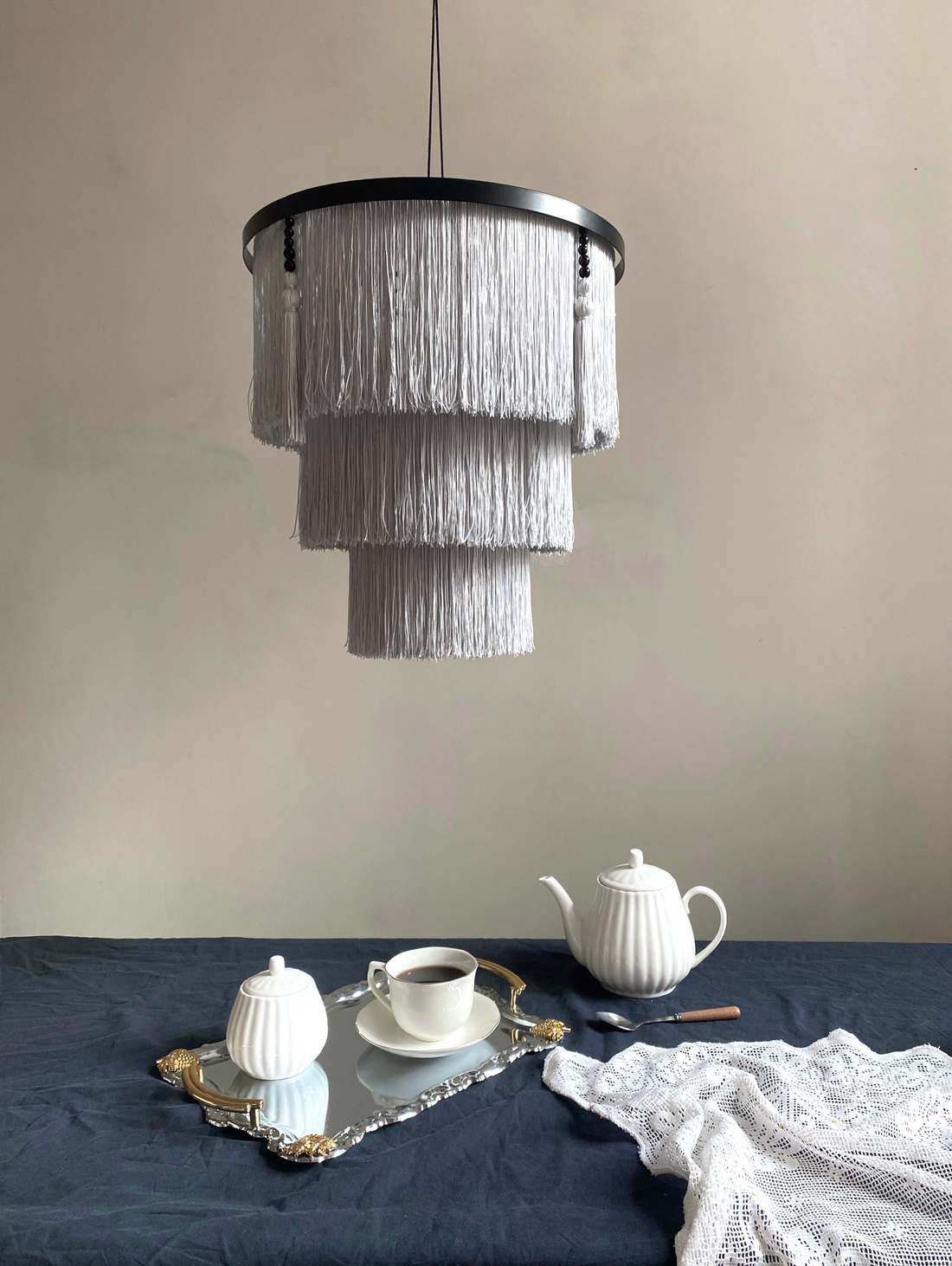 Абажур с бахромой «Серебро» - фотография товара
