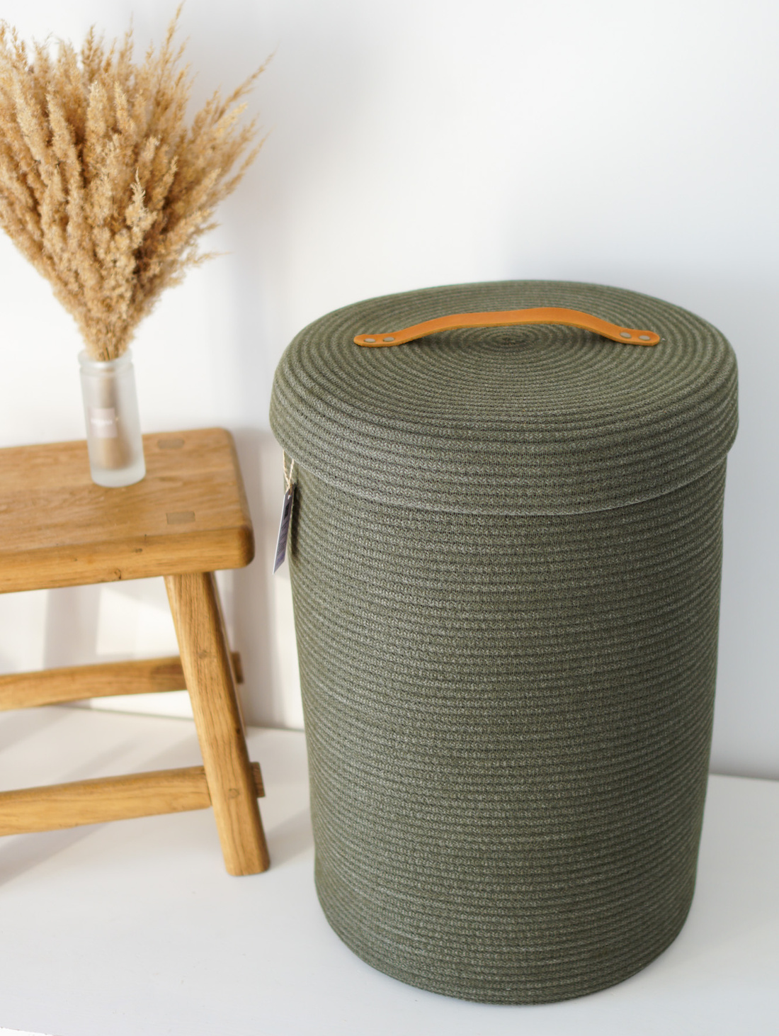 Корзина для белья, игрушек, крупных вещей темно-зеленая - фотография товара