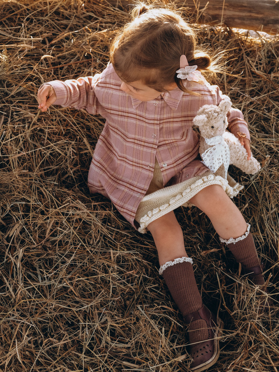 Рубашка в клетку пудровая  для девочки