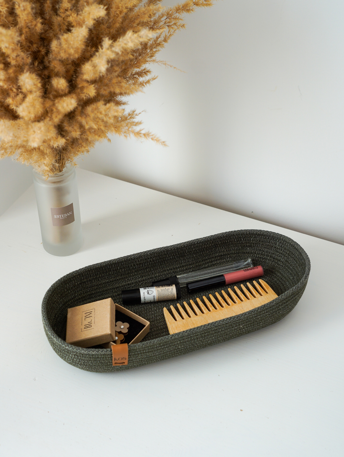 Корзина для столовых приборов, мелких вещей темно-зеленая, Kos - фотография товара