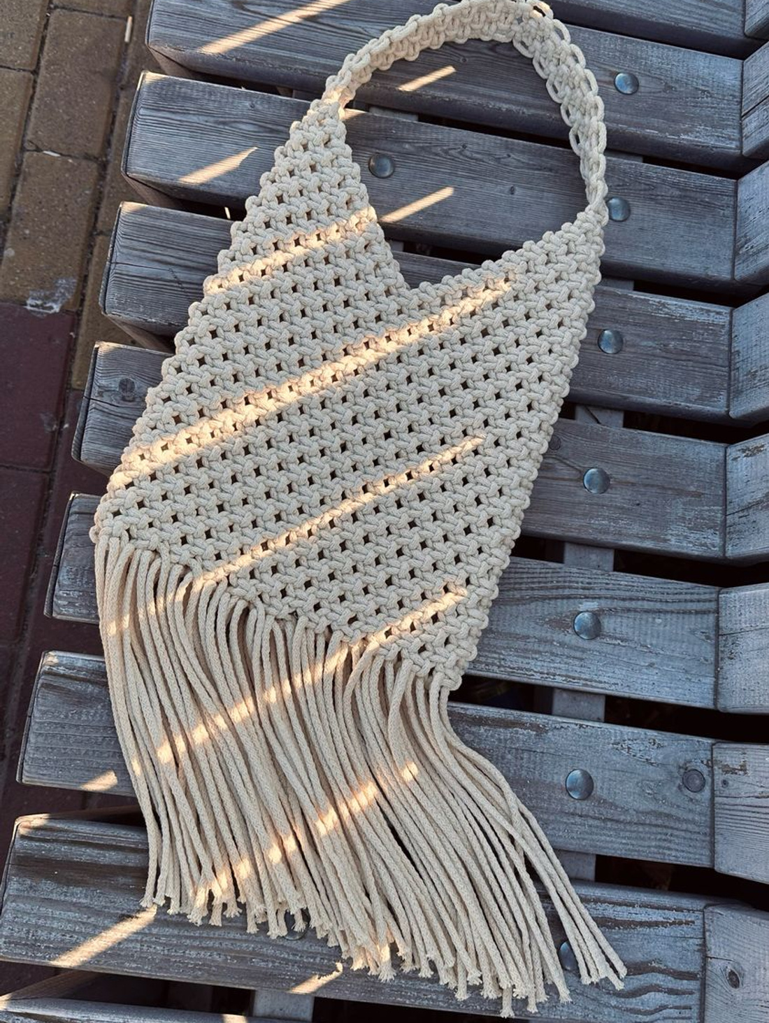 Макраме сумка/плетеный шоппер на плечо с бахромой - фотография товара