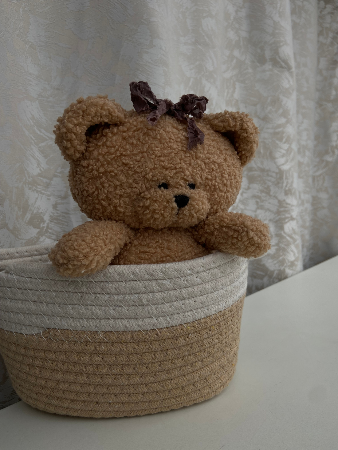 Мягкая игрушка "Карамельная мишка-девочка из букле" - фотография товара