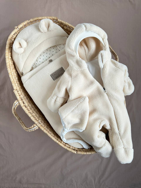 Комплект меховой 3 в 1 осень, зима: Кокон, комбинезон, чепчик