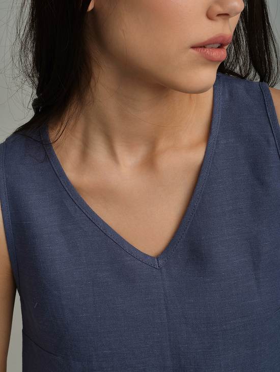 Топ изо льна на широких бретелях дымчато-синий