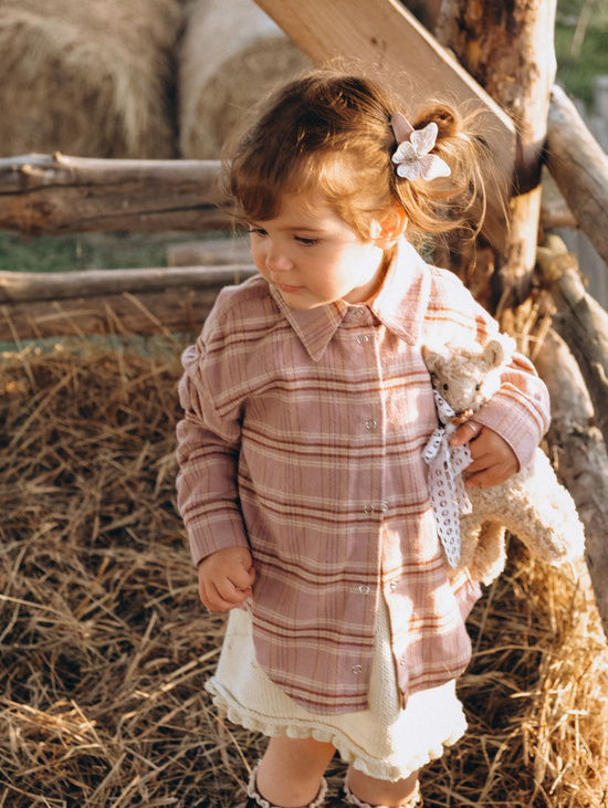 Рубашка в клетку пудровая  для девочки