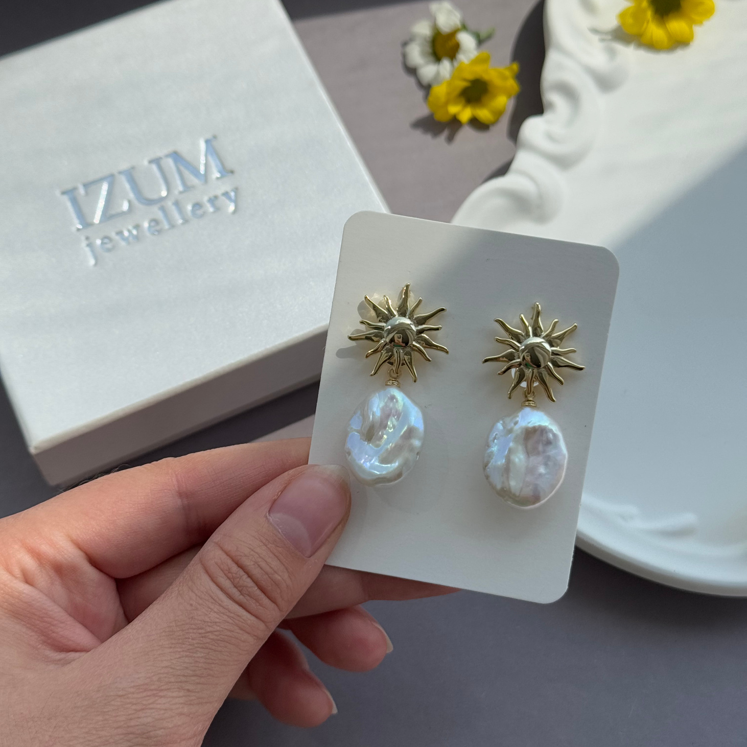 Серьги барочные солнца - фотография товара