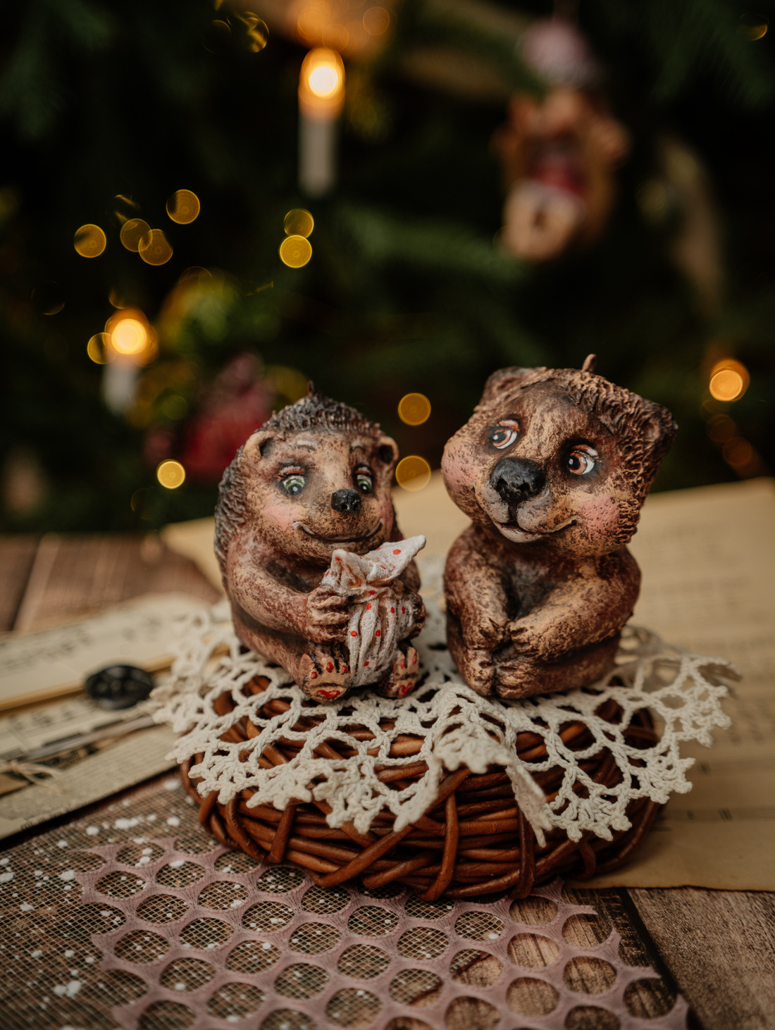 Набор ёлочных игрушек "Ёжик и Медведь" - фотография товара