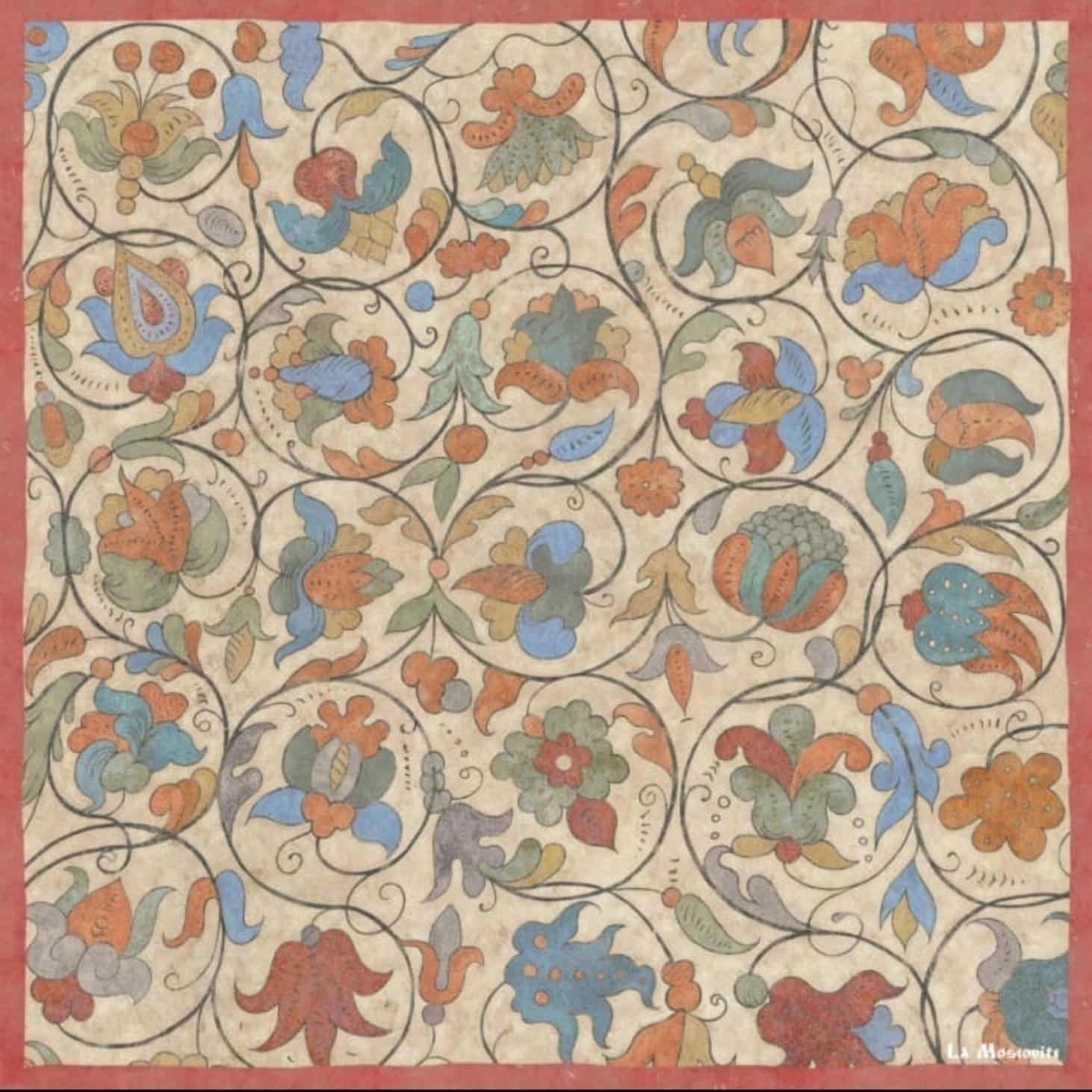 Шелковый платок "Райский сад" светлый - фотография товара