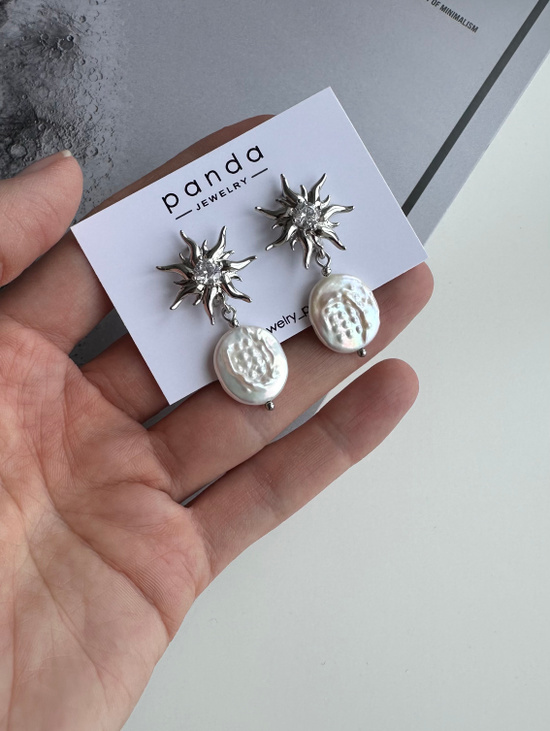 Серьги СОЛНЦЕ с жемчугом