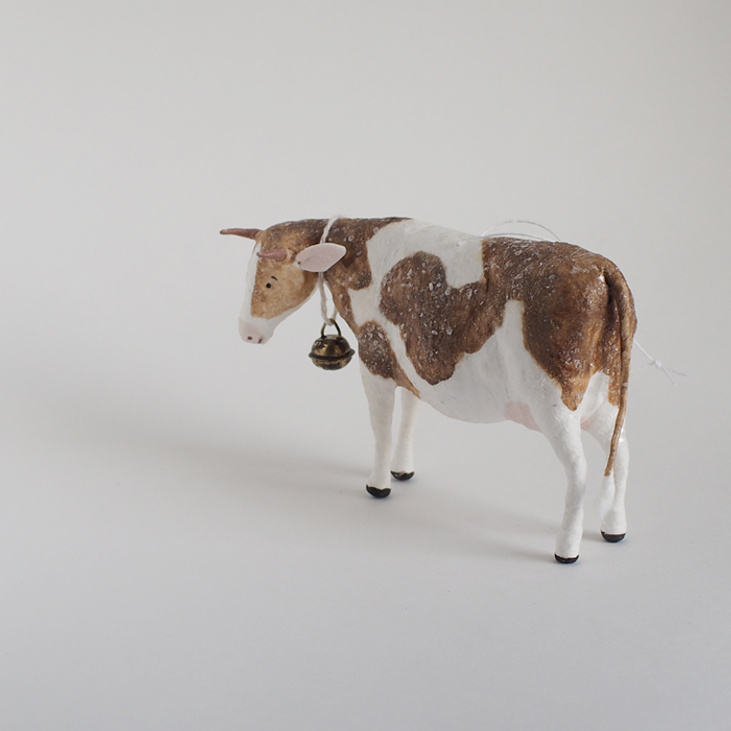 Ёлочная игрушка из ваты "Корова"