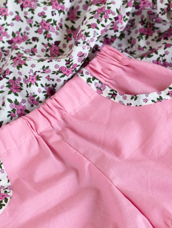 Комплект для девочки - Туника, шорты и панама "Цветочки"