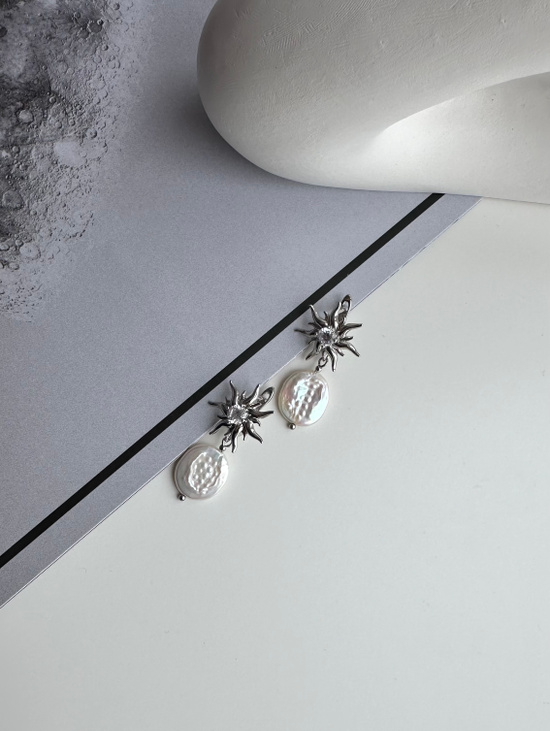 Серьги СОЛНЦЕ с жемчугом