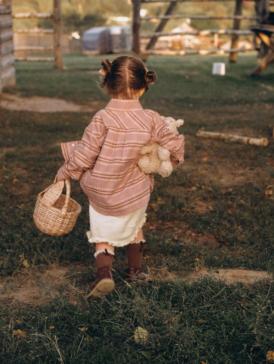 Рубашка в клетку пудровая  для девочки