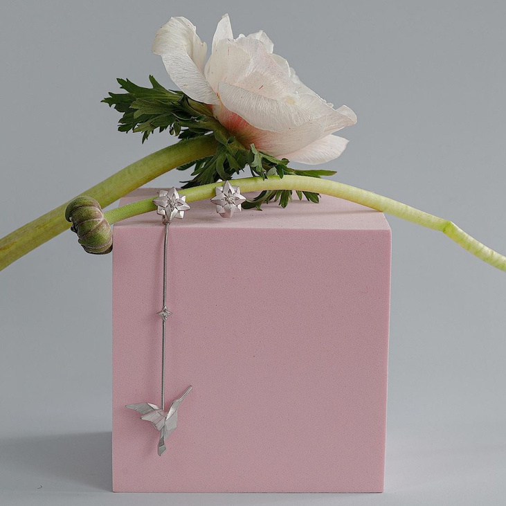 Моносерьга серебряная ORIGAMI KOLIBRI