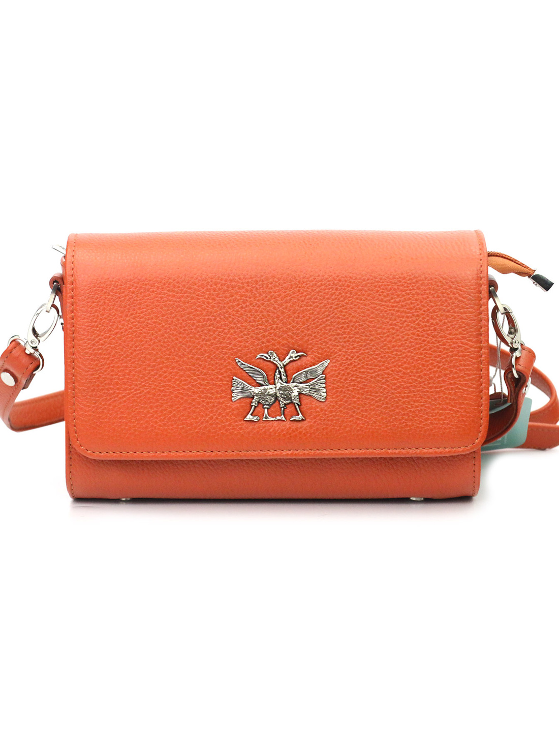 Оранжевая сумка через плечо "Птицы" - фотография товара