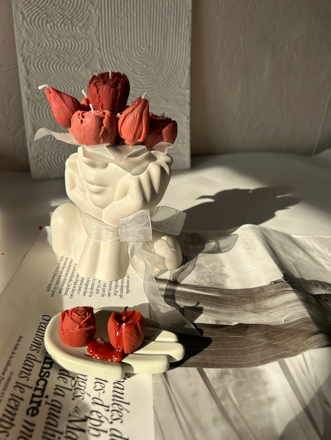 Букет из аромасвечей в вазе "Коралловый" - фотография товара