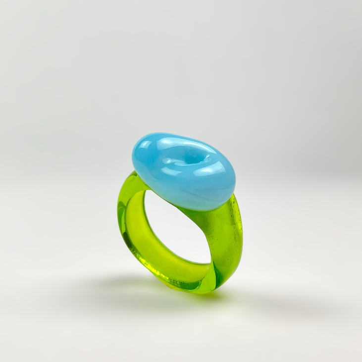 Кольцо стеклянное STKLO Mono  Crystal Green &  Cheerful Blue